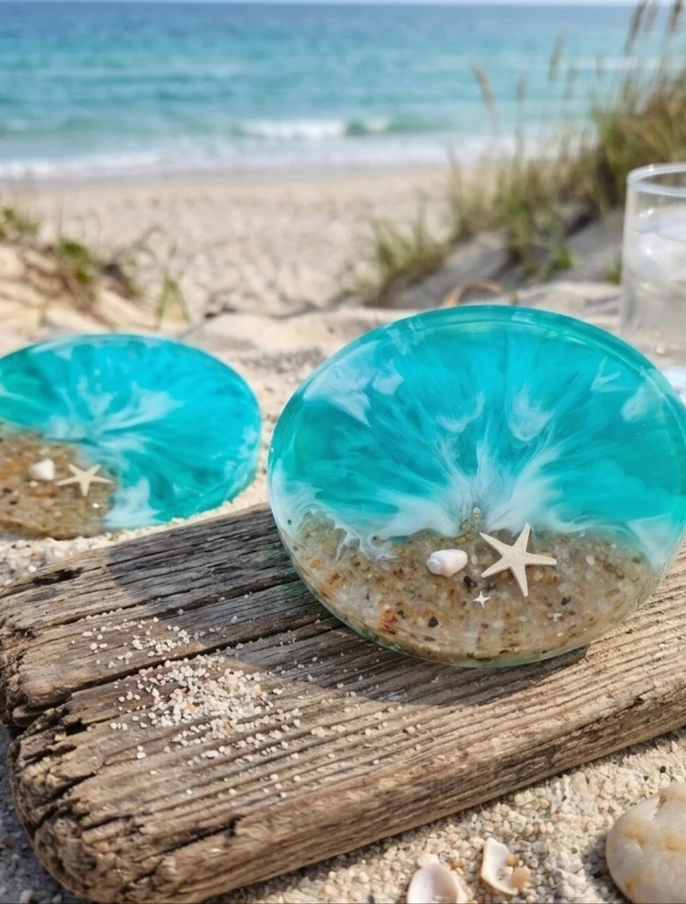 Beach Ocean-Themed Resin Coasters